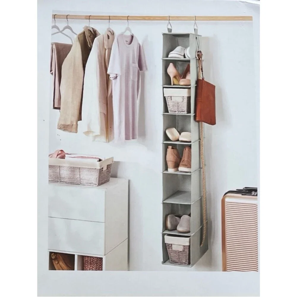Brightroom 8 Shelf Hanging Closet Organizer Gray with Accessory Hooks 56